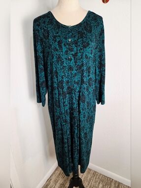 J. Jill Dark Green & Black Viridian Deco Scroll Buttondown Dress, Sz Medium